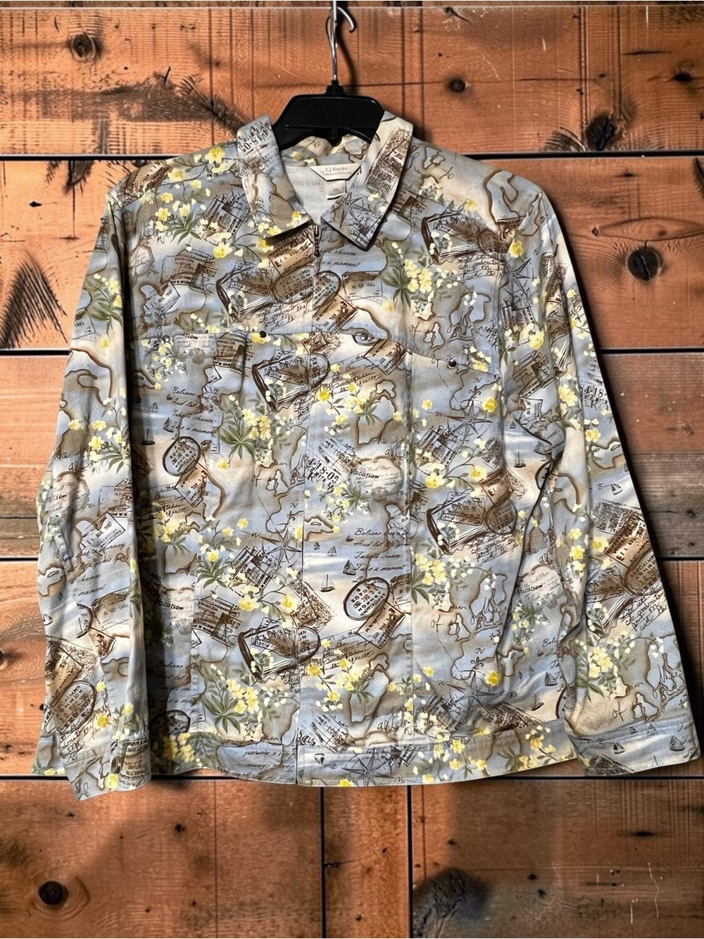 Christopher & Banks Grey Shirt Jacket with Yellow Floral Accents